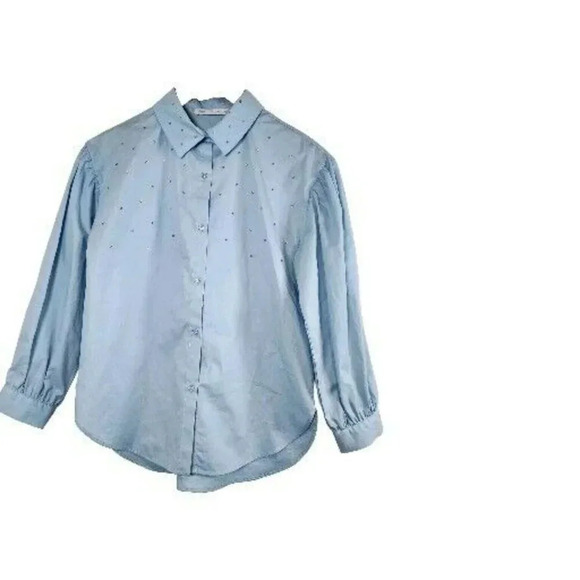 Zara Shirt Button Down Kids 11-12  Light Blue  Studded  Longsleeve - Picture 10 of 15